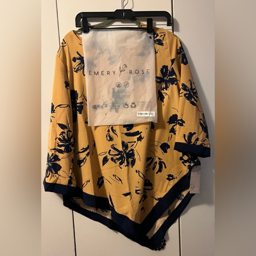🆕 EMERY ROSE MUSTARD/BLACK LADIES BLOUSE (1XL) NIB